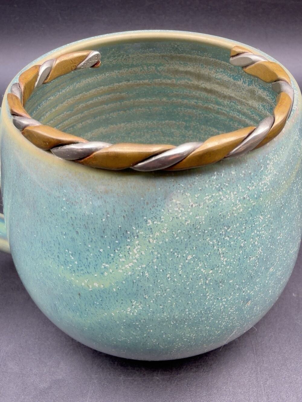 Vintage Sergio Lub California Twisted Brass Silver Tone Cuff Bracelet Signed